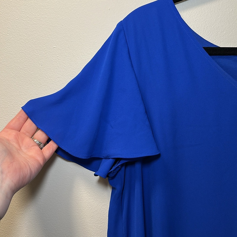 🩵C est 1946 Women’s Blue Flutter Sleeve Dress Size L - Picture 2 of 4